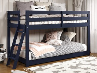 Bunk Bed Navy Blue Low Profile Design End Ladder Wood