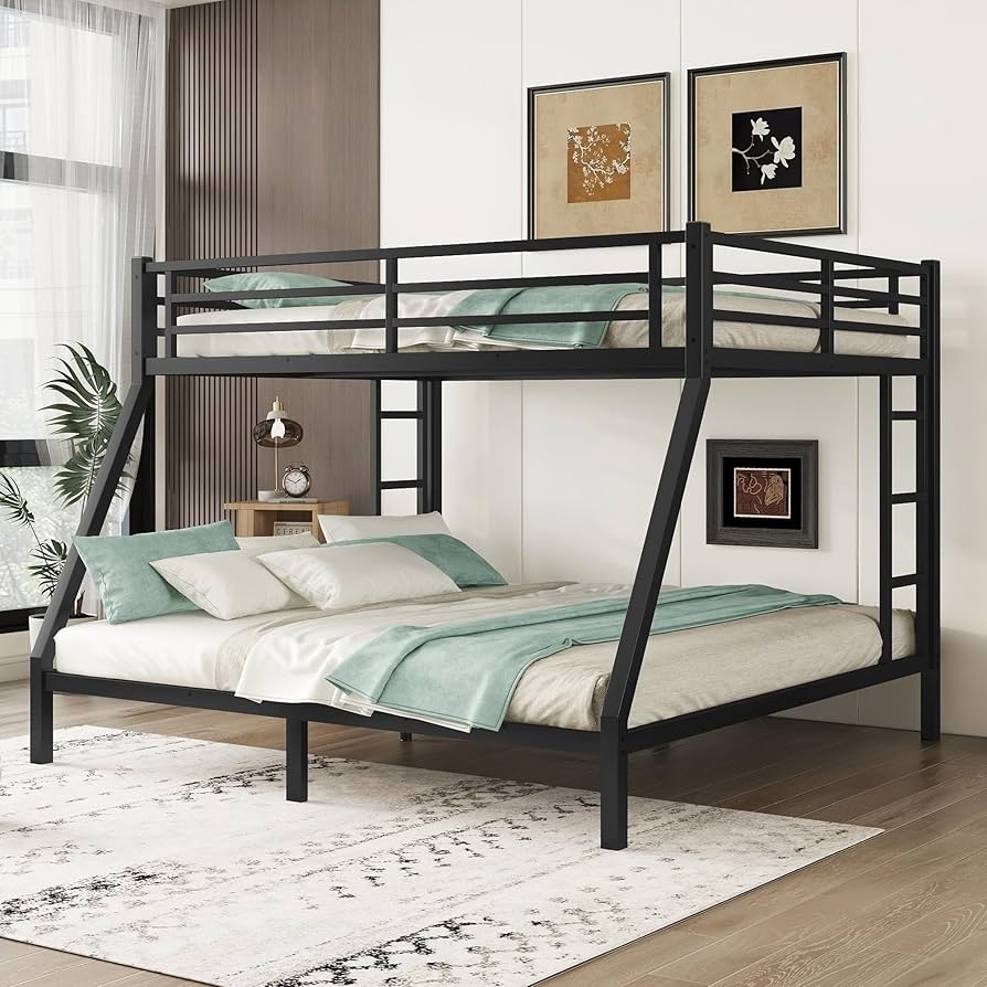 Bunk Bed Queen Over King Metal Frame Black Dual Ladders