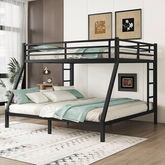 Bunk Bed Queen Over King Metal Frame Black Dual Ladders