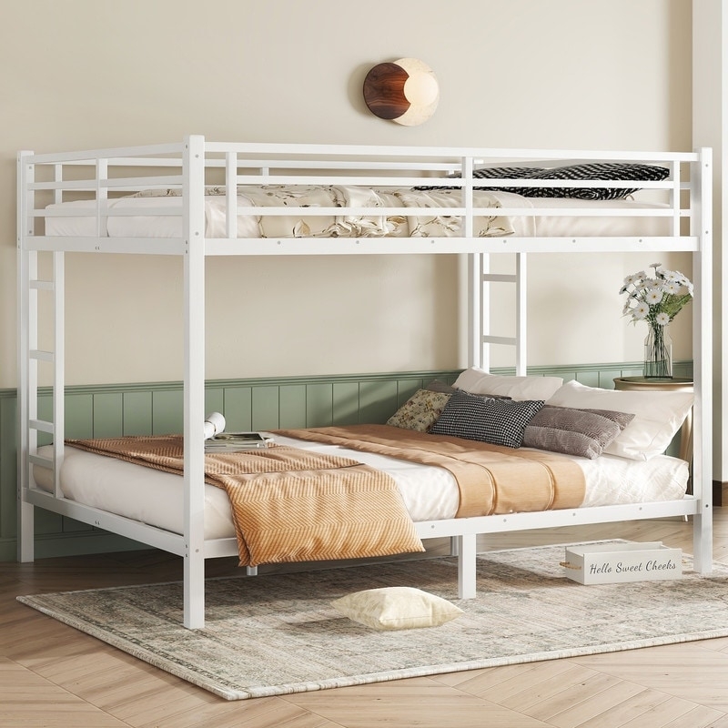 Bunk Bed: Queen over Queen Matte White with Integrated End Ladders