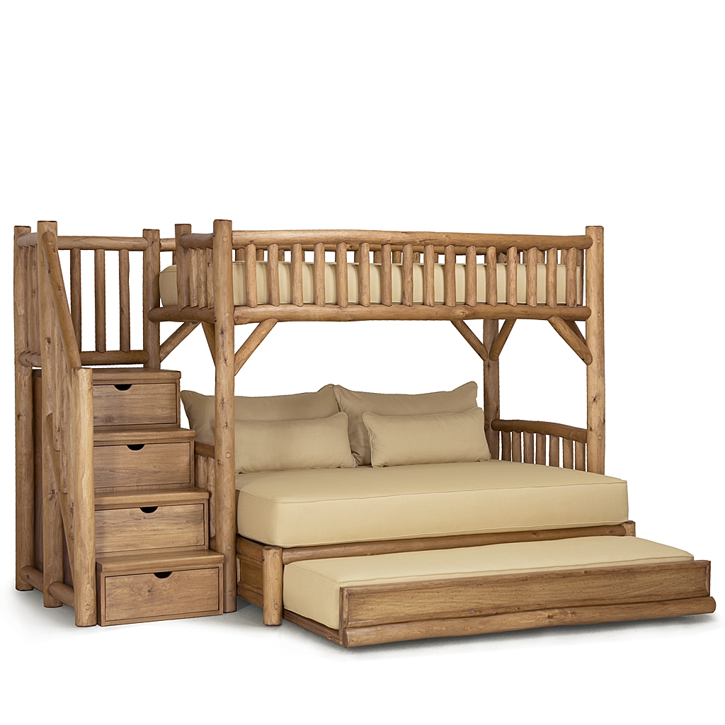 Bunk Bed: Rustic Log Construction with Staircase Drawers
