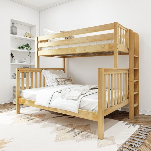 Bunk Bed: Scandinavian Natural Wood Twin over Queen Guest Bed
