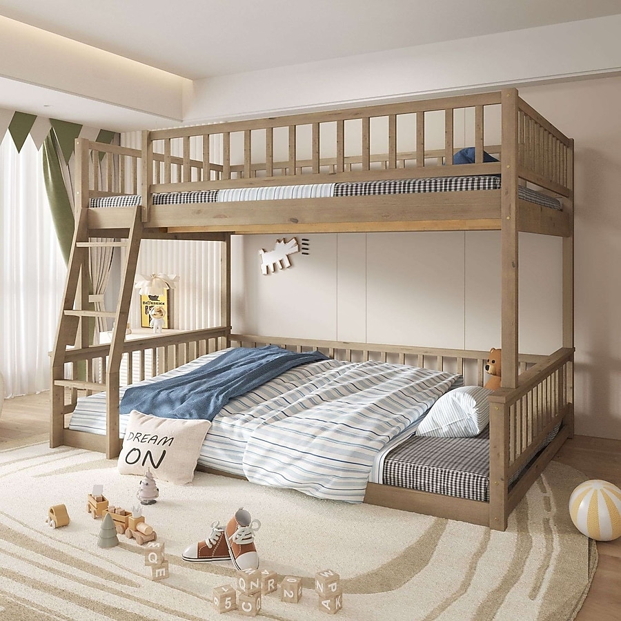 Bunk Bed: Scandinavian Walnut Finish Twin over Queen Floor Bunk