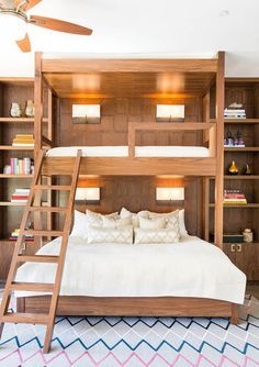Bunk Bed System King Base Wood Bookshelf Library Bed