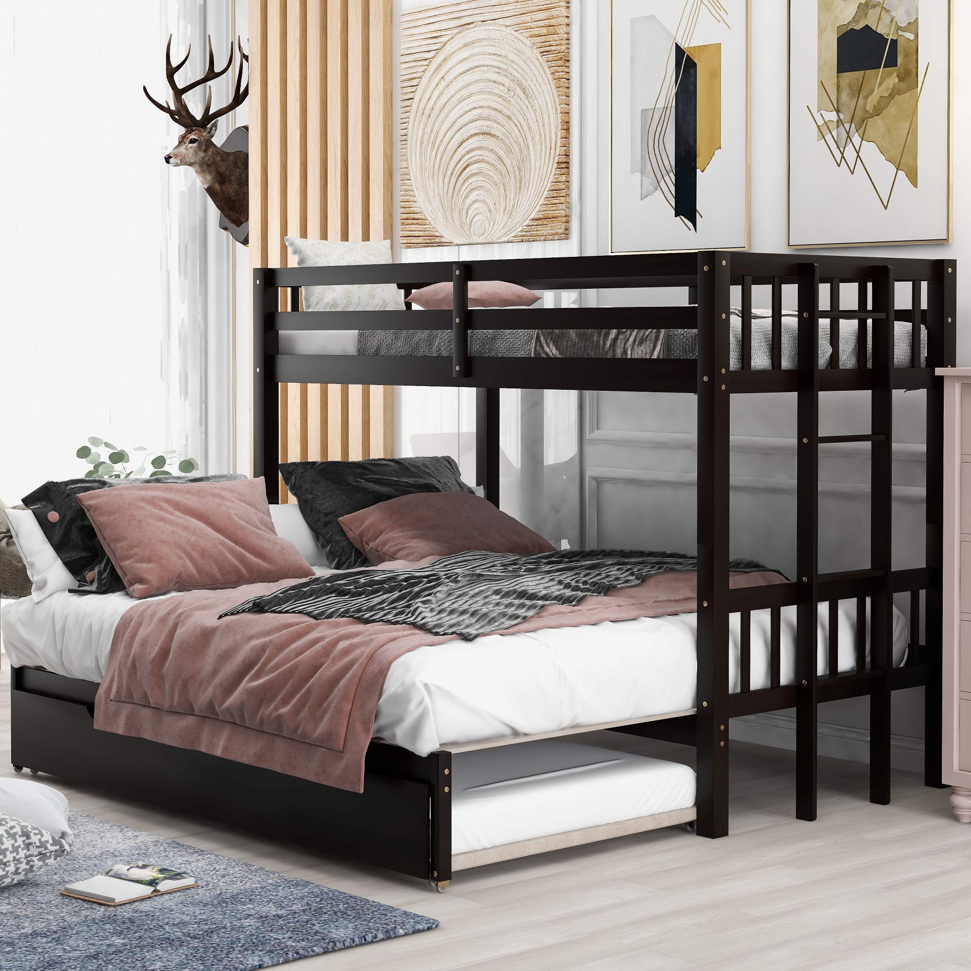 Bunk Bed Triple Sleeper Espresso Extendable Conversion