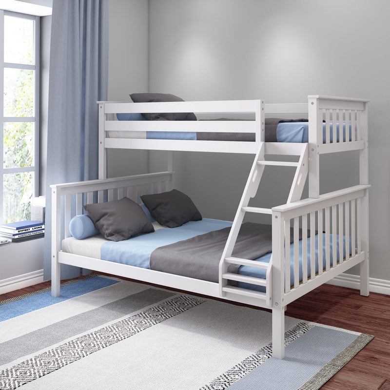 Bunk Bed: White Twin over Queen with Slatted Angled Ladder