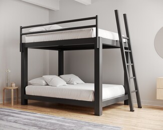 Bunk Bed with Square Tubing, Slanted Ladder, Industrial Aesthetic