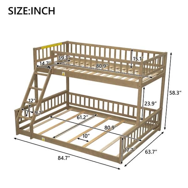 Bunk Bed: Wood Twin XL over Queen with Extra Wide Lower Bunk