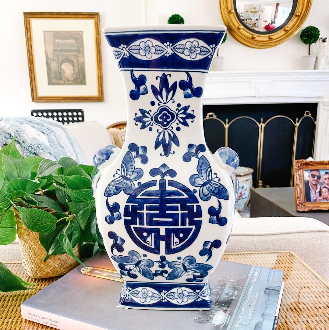Butterfly Vase Pattern 14 Inch Height Chinoiserie Accent