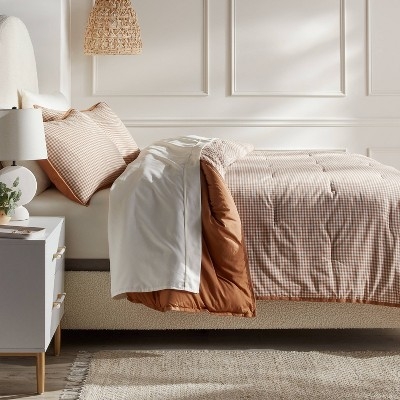 Camel Tan Bedding Set | Mini Gingham Quilted Bed