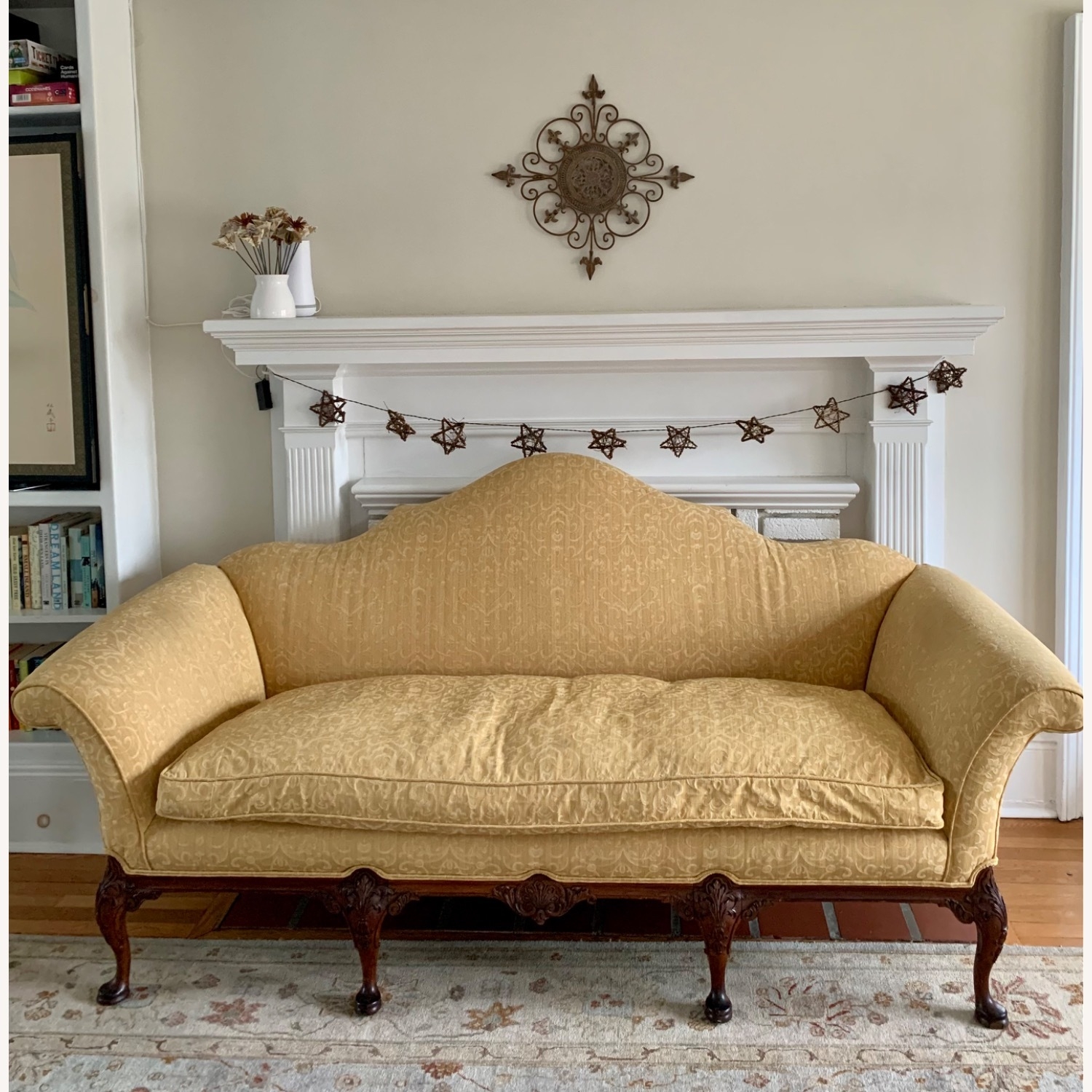 Camelback Sofa Featuring Ball and Claw Golden Yellow Settee