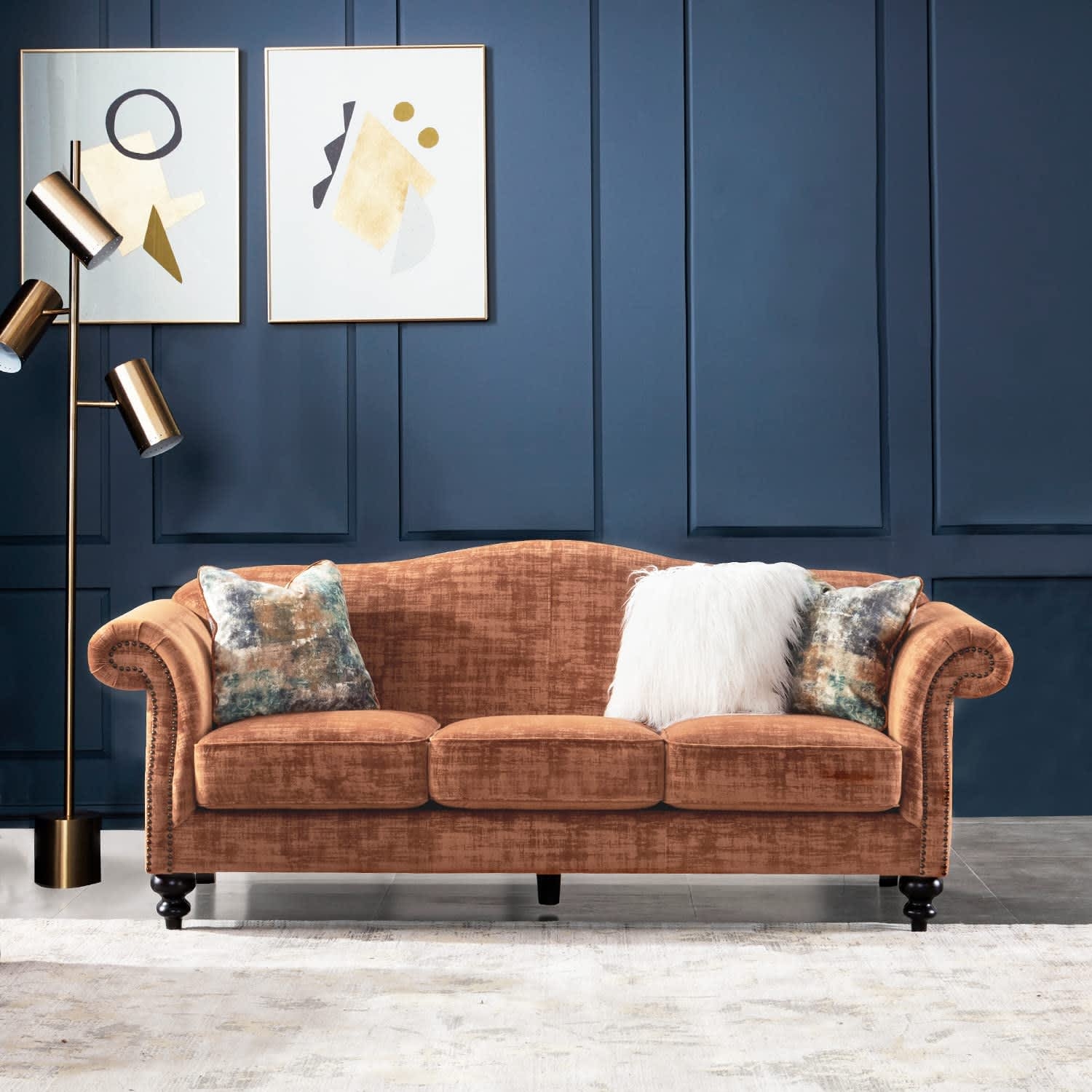Camelback Sofa in Burnt Orange Burnt Orange Camelback Sofa