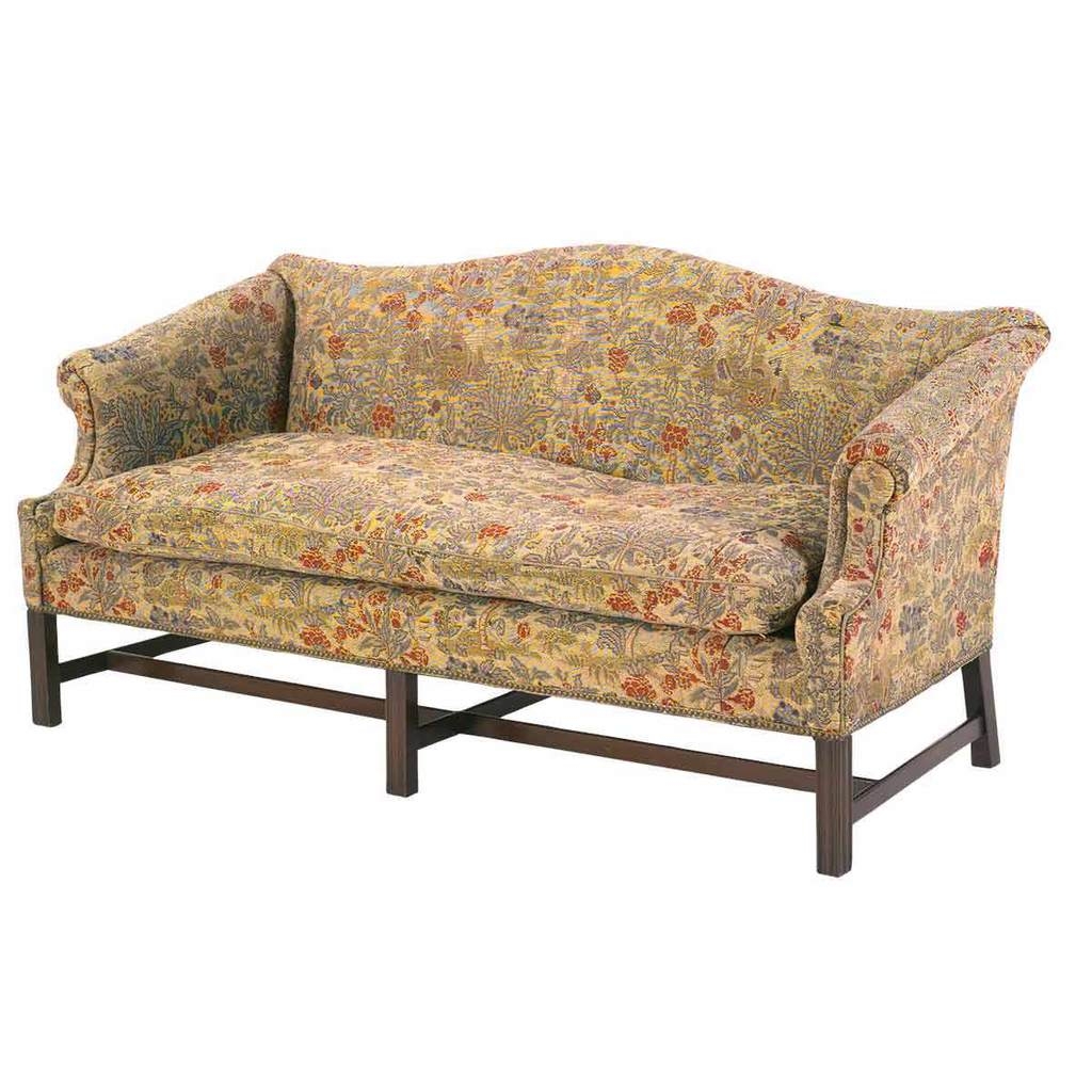 Camelback Sofa in Needlepoint Fabric Antique Needlepoint Sofa