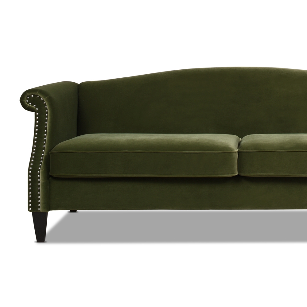 Camelback Sofa in Olive Green Velvet Olive Green Camel Back Sofa