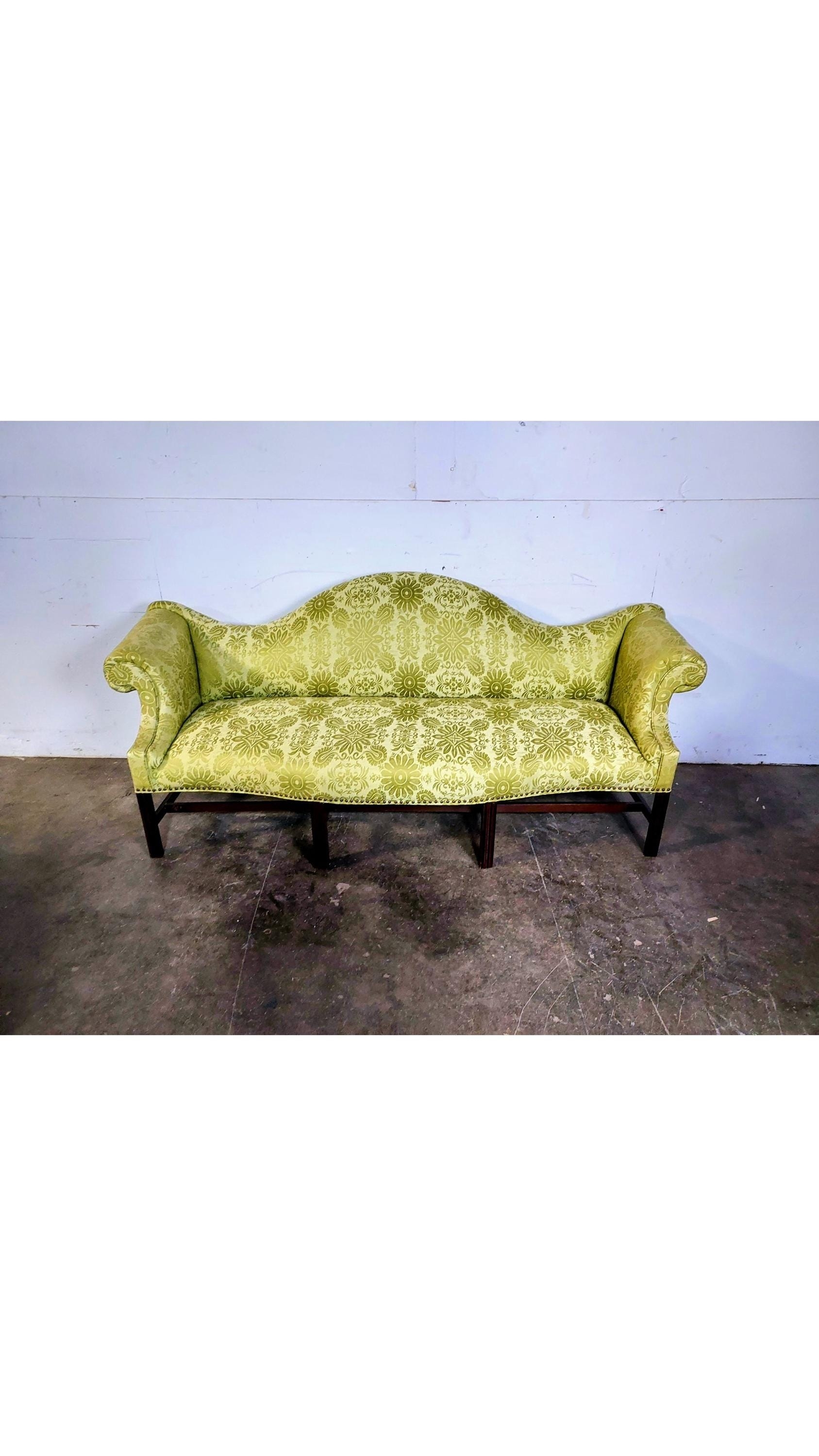 Camelback Sofa Using Chartreuse Damask Green Damask Camelback Sofa