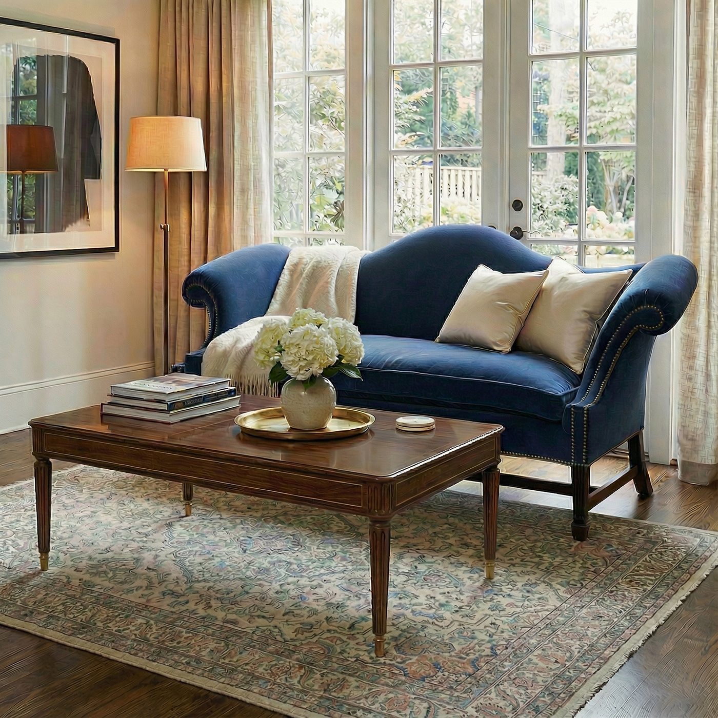 Camelback Sofa Using Navy Upholstery Navy Camelback Sofa Styling
