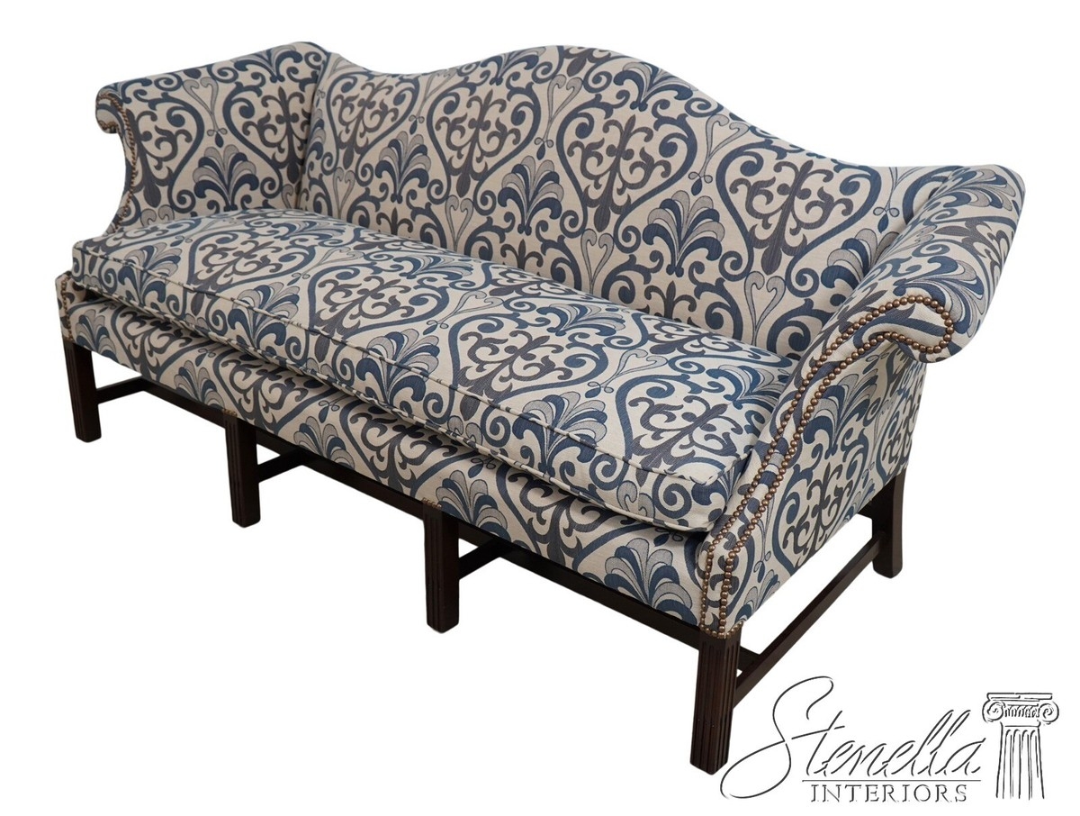 Camelback Sofa with Blue Damask Pattern Blue Damask Camelback Couch