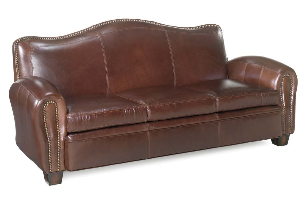 Camelback Sofa with Brass Nailheads Leather Sofa with Nailheads
