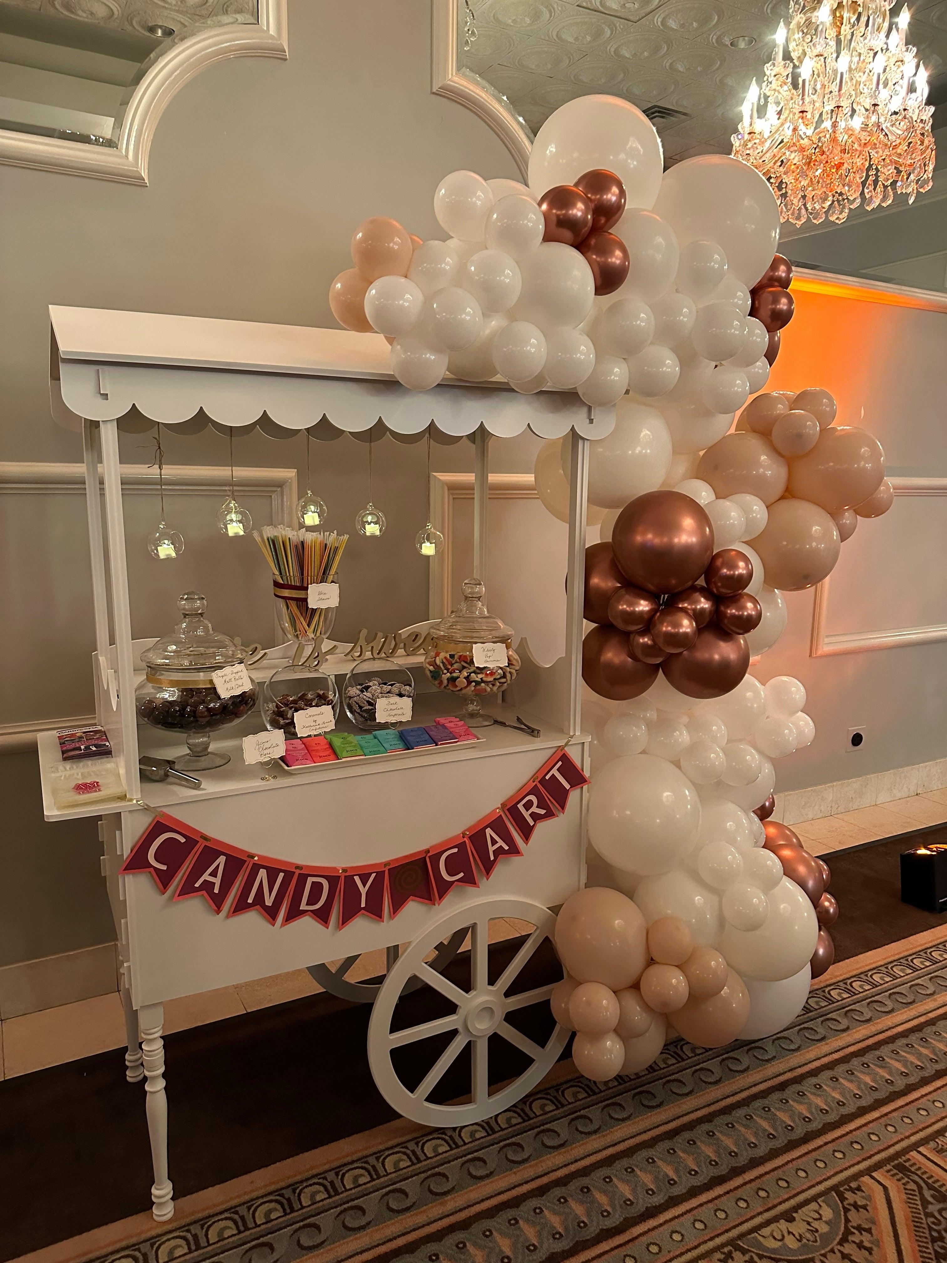 Candy Cart Crisp White Luxury Mobile Candy Bar Balloon Arch