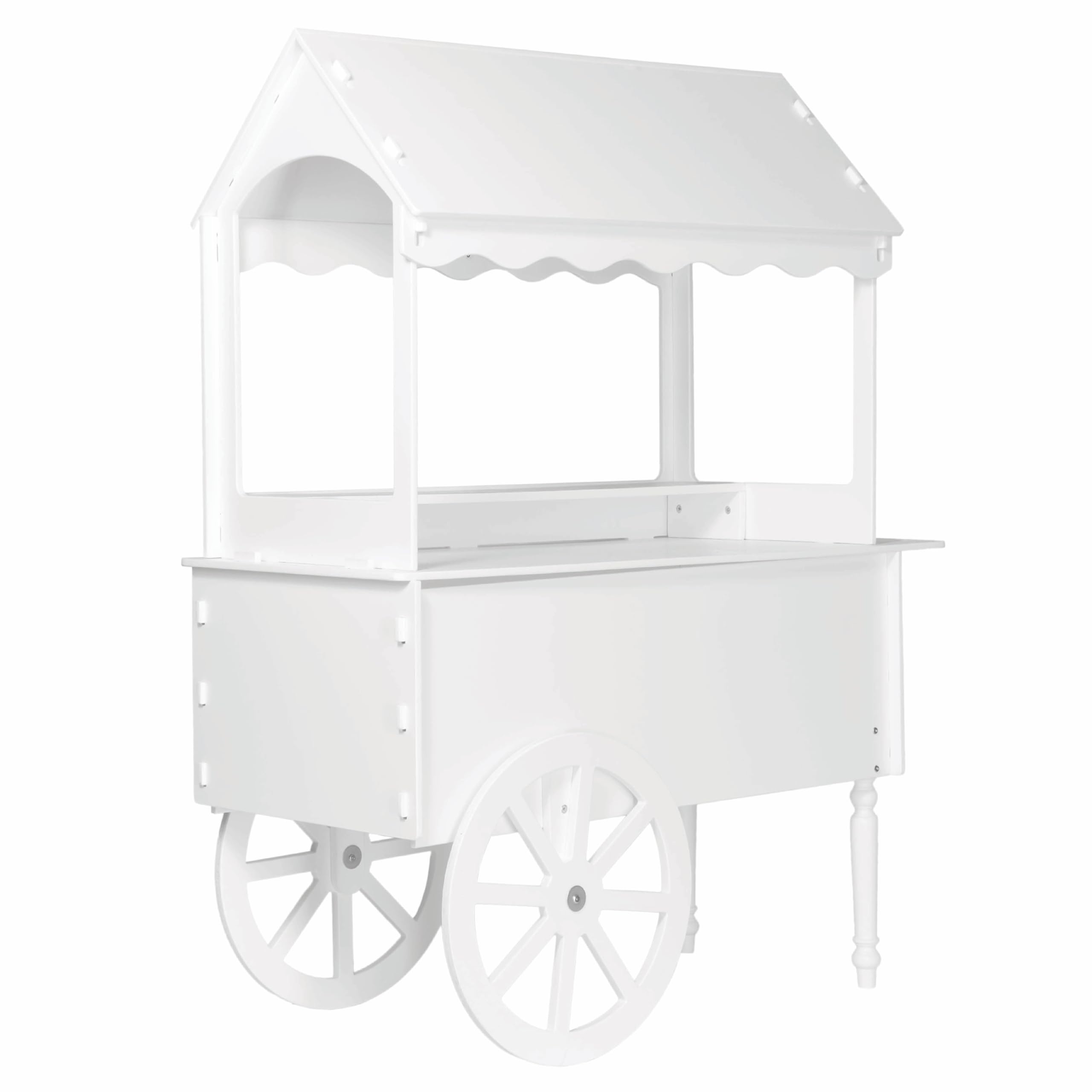 Candy Cart Matte White Scalloped Trim Wedding Rolling Cart