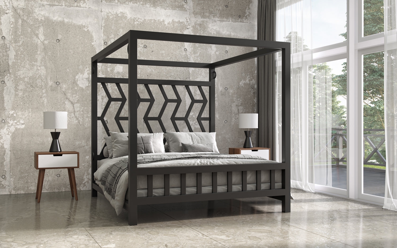 Canopy Bed: Chevron Geometric Brutalist Design