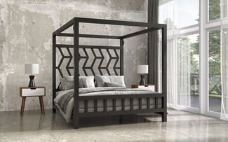 Canopy Bed: Chevron Geometric Brutalist Design