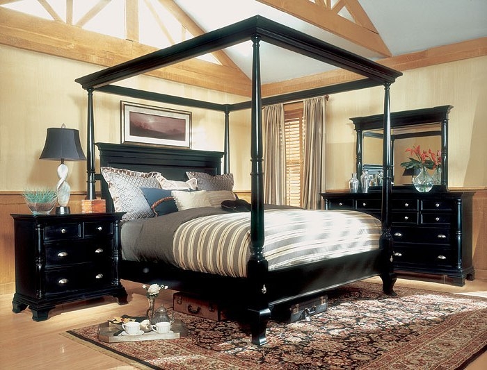 Canopy Bed featuring Minimalist Top Frame and Ebony Finish