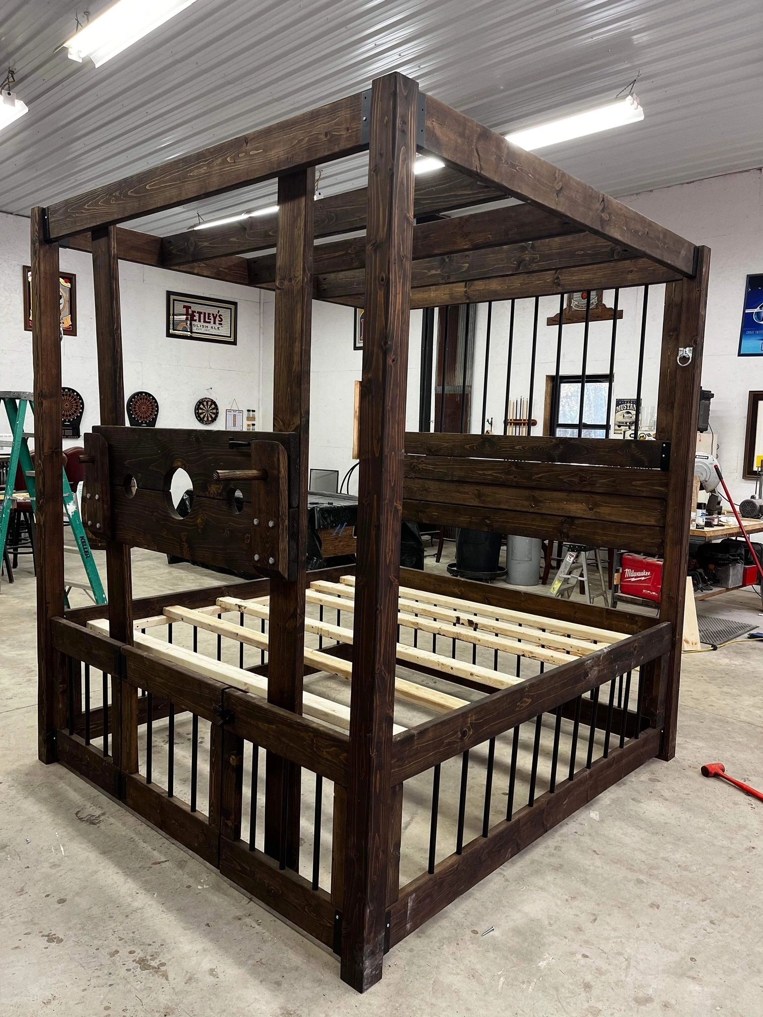 Canopy Bed: Integrated Stocks Gothic Style Cage Bed