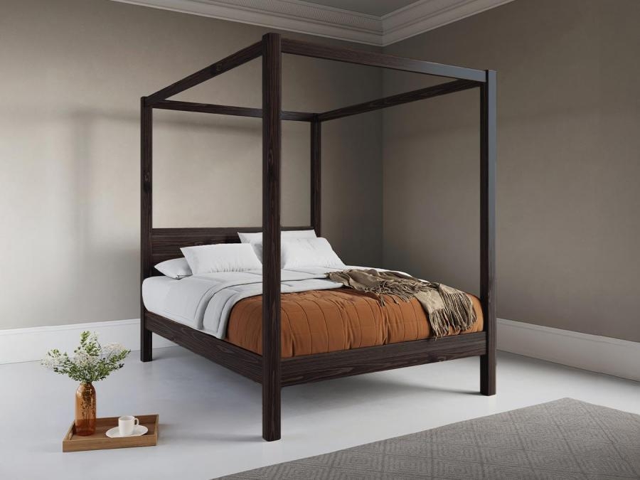 Canopy Bed with Square Frame Geometry in Espresso Wood