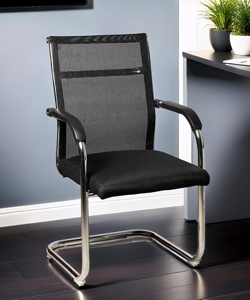 Cantilever Chair S-Shaped Base Black Mesh Cantilever Chair