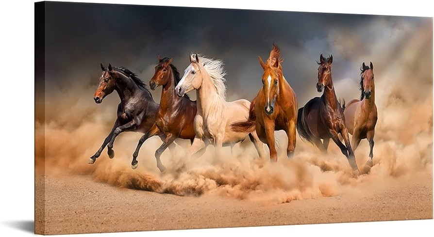 Canvas Wall Art Panoramic Six Horse Pack Running Art