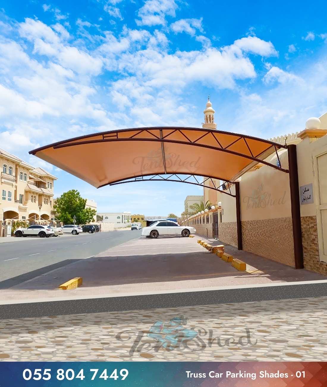 Car Parking Shade Warm Tan Arched Truss Metal Frame