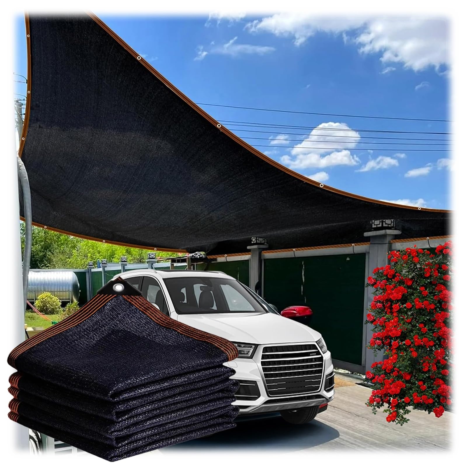 Carport Shade Matte Black Copper Reinforced Edges Tarp