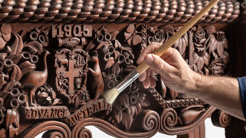 Carved Furniture with Australian Coat of Arms and Rope Edge
