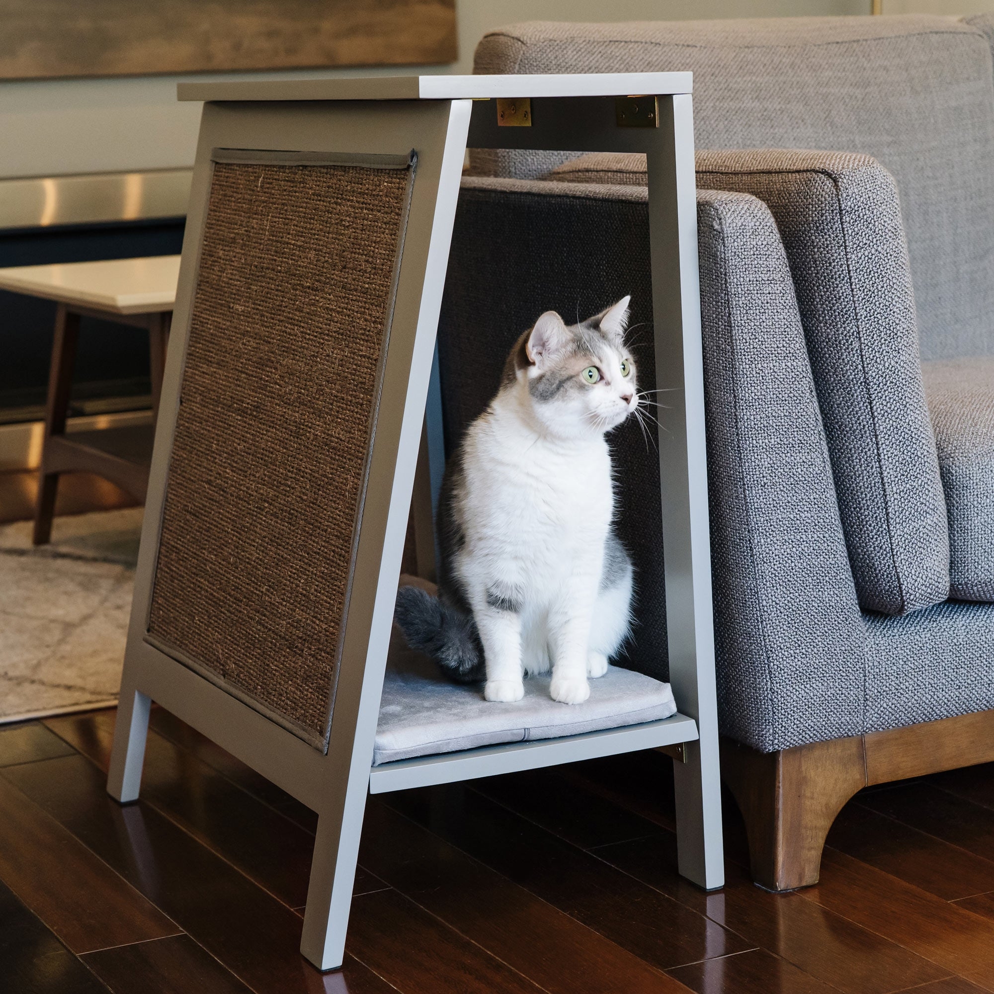 Cat Bed Side Table A-Frame Smoke Grey Pet Furniture