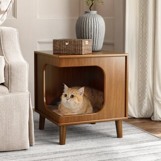 Cat Bed Side Table Tapered Legs Wooden Side Table Hideout