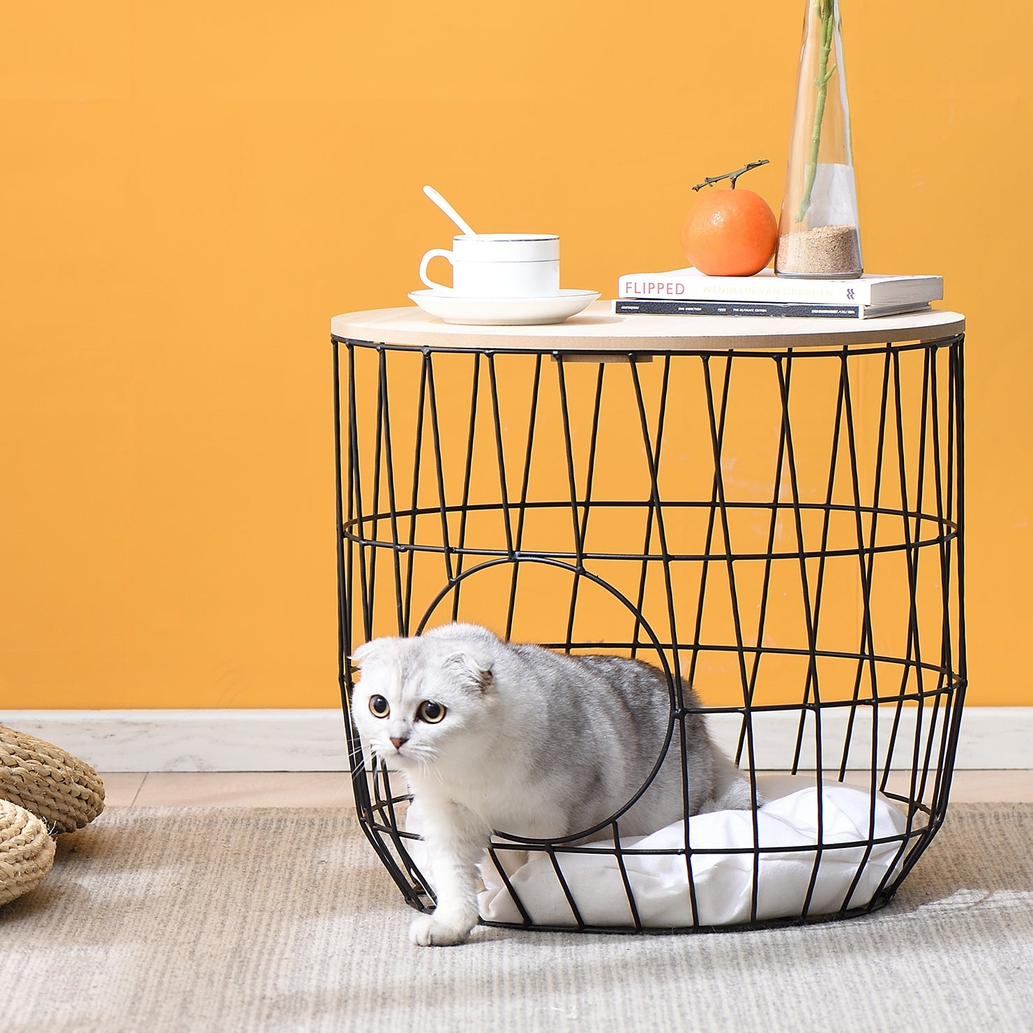 Cat House Side Table Wire Frame Industrial Kitty Condo