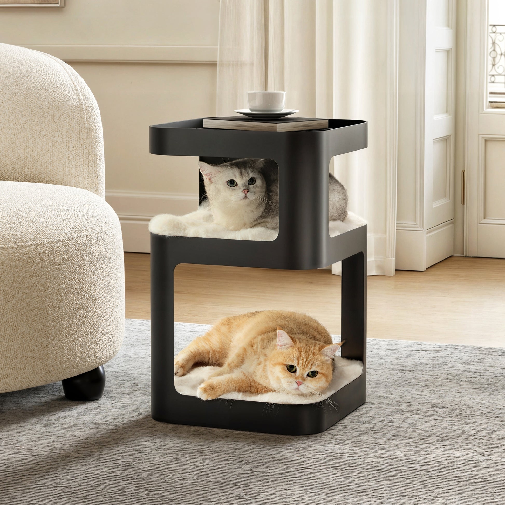 Cat Tower Three Tier Matte Black Architectural Cat Tree
