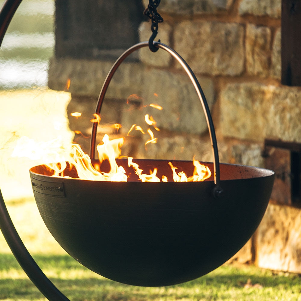 Cauldron Fire Pit Suspended Design Matte Black Finish