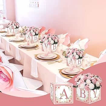 Centerpiece Boxes Floral Baby Shower Centerpieces with Blush Letters
