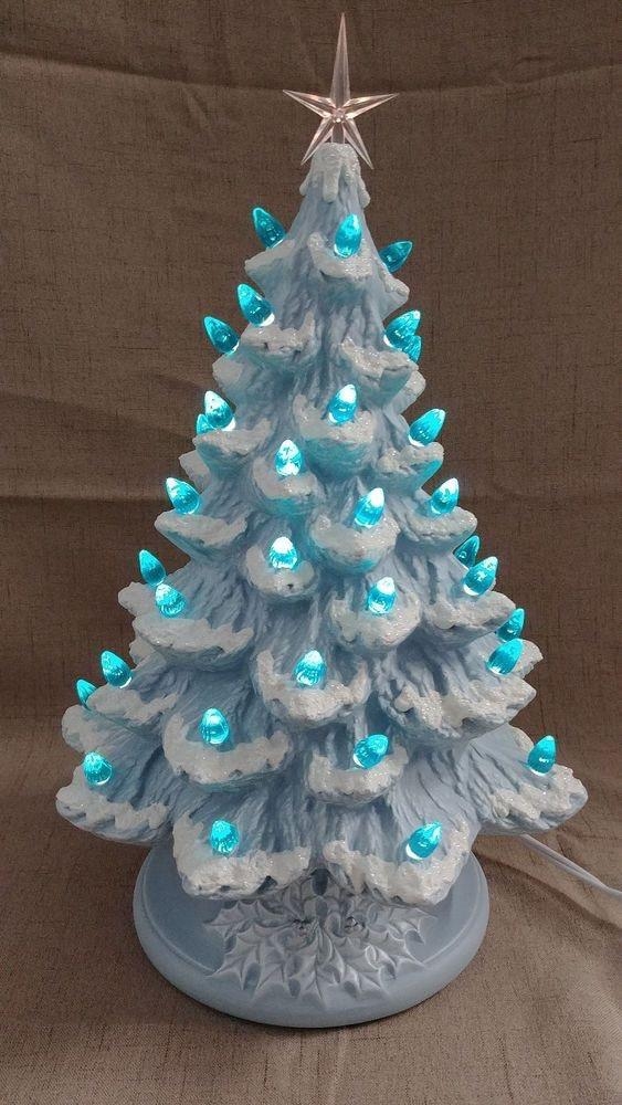 Ceramic Christmas Tree in Powder Blue Glaze with Frosted Tips