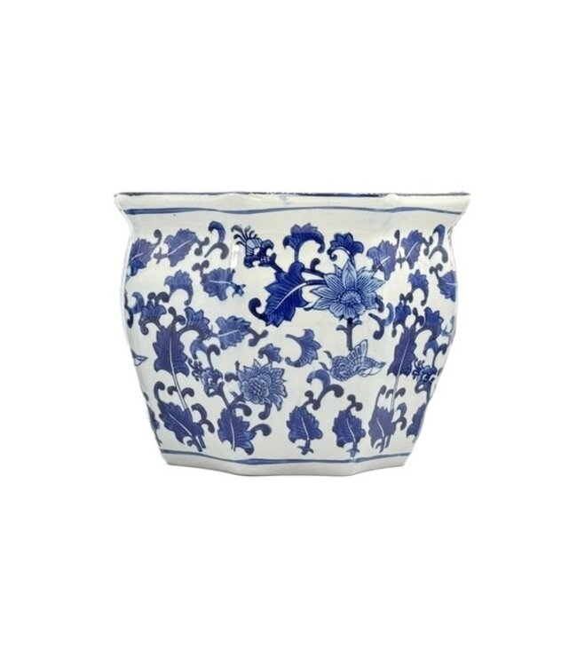 Ceramic Planter: Scalloped Rim Lobed Body & Oriental Garden Planter