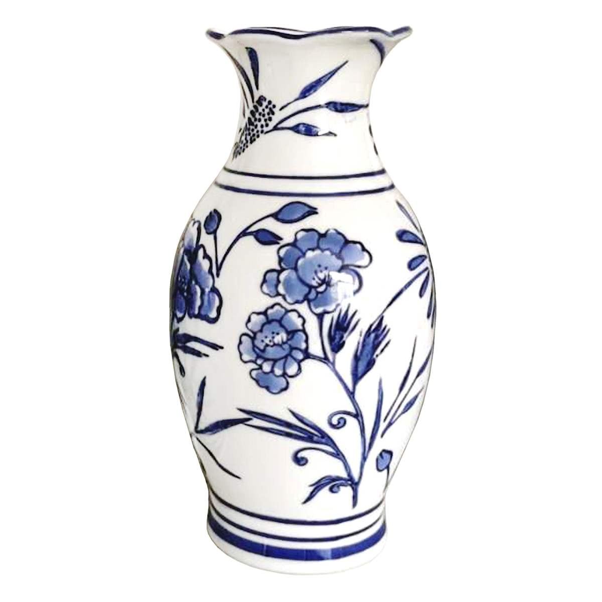 Ceramic Vase Hand Painted Motif Banded Base Chinoiserie