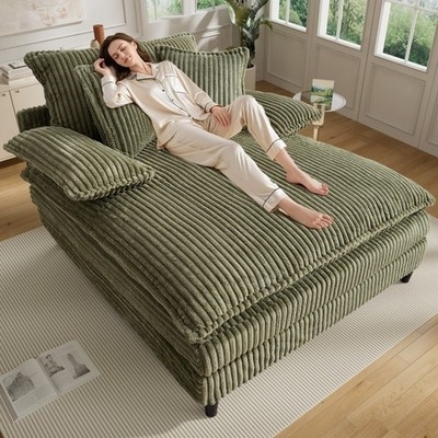 Chaise Lounge Sage Green Ribbed Oversized Sage Chaise