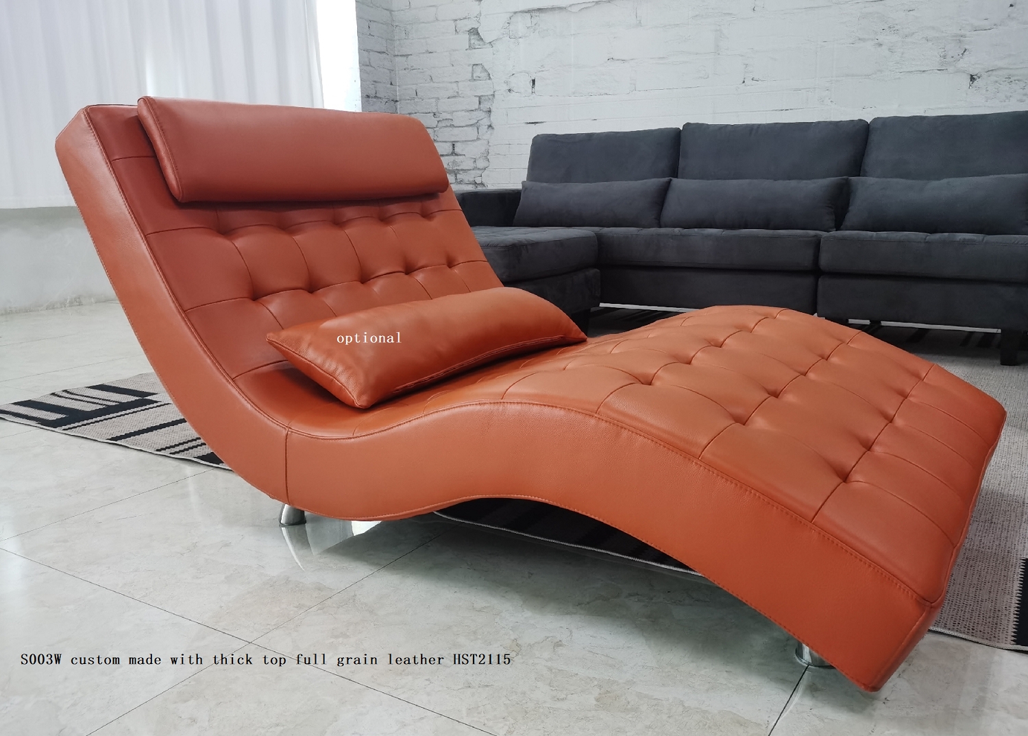 Chaise Lounge with S Curve Profile Sculptural Tufted Chaise