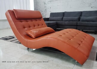 Chaise Lounge with S Curve Profile Sculptural Tufted Chaise