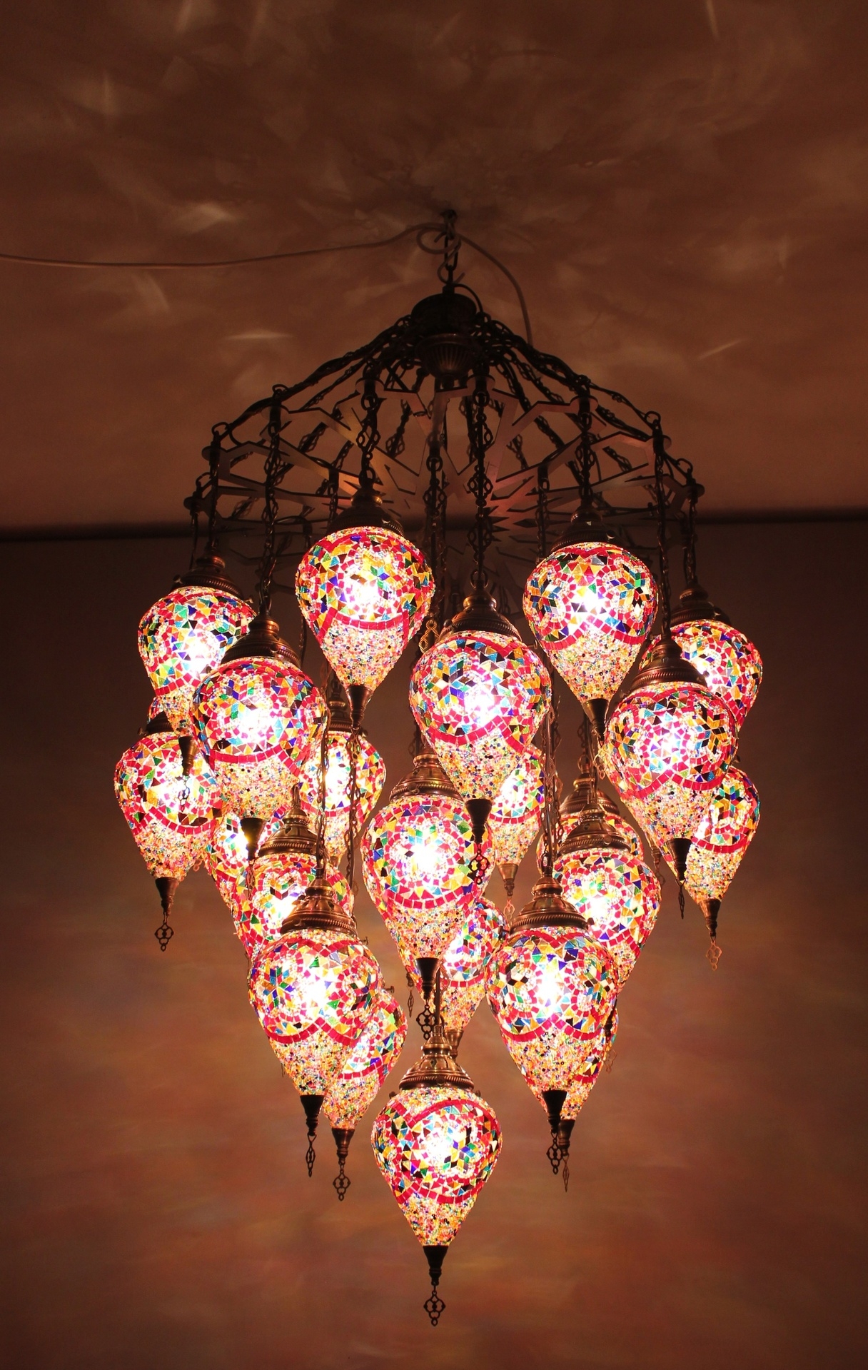 Chandelier 25-Piece Tiered Mosaic Filigree Metalwork Bohemian