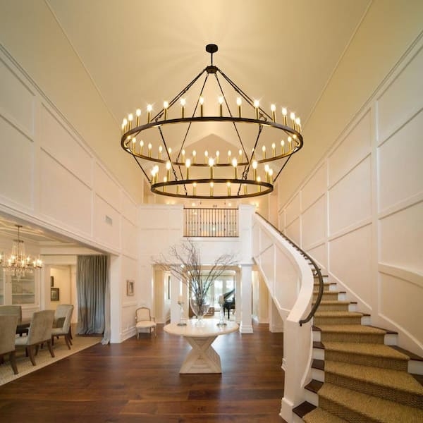 Chandelier 54 Light Two Tier Wagon Wheel Black Gold