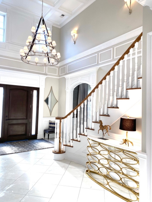 Chandelier Multi Tier Shades Gold Circle Console Table