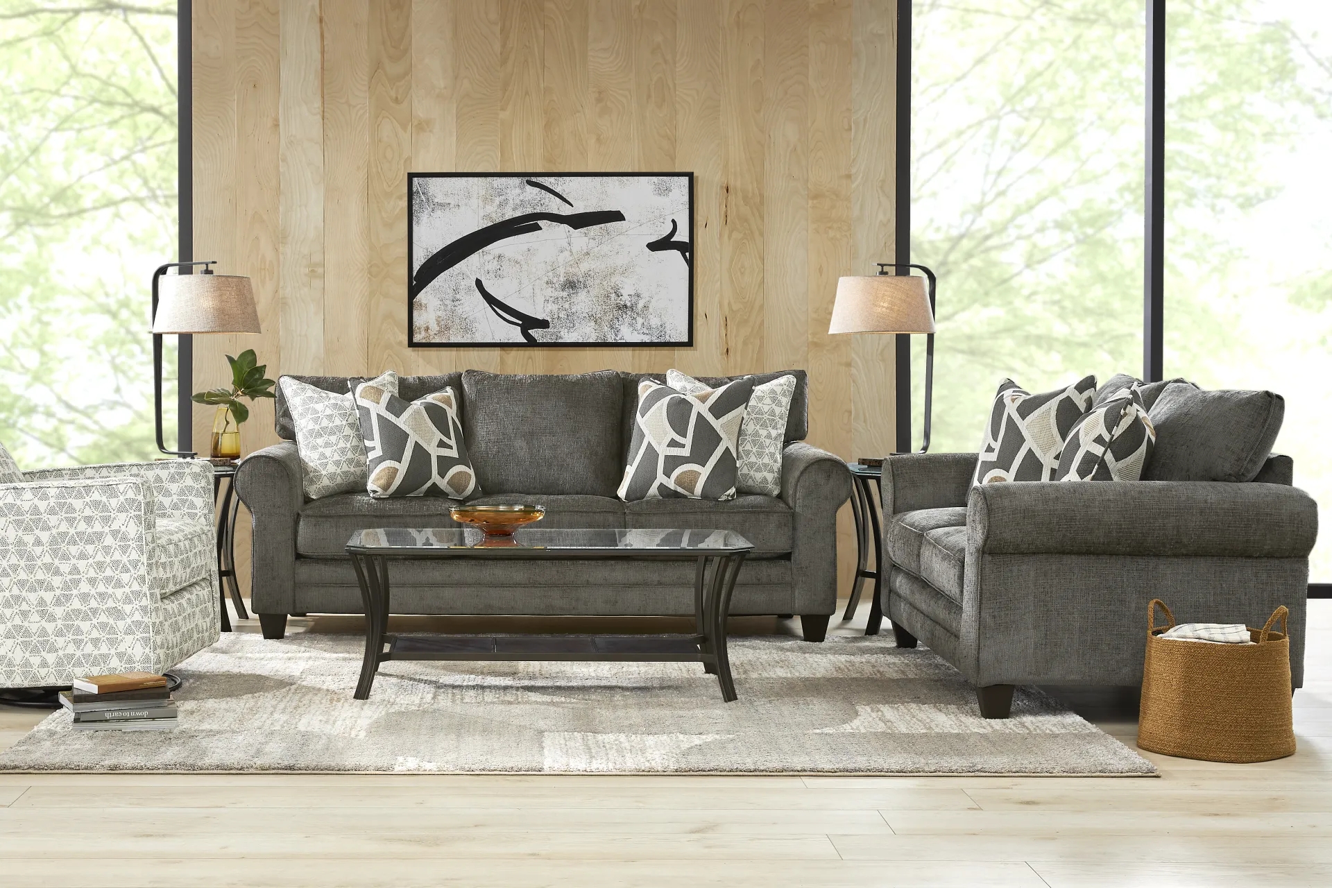 Chenille Sofa Charcoal Chenille Rolled Arm Seating Set
